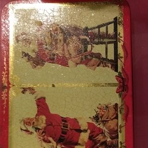 Vintage coca cola tin can with 2 sets of playing cards.